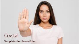  Presentation with asian fitness elderly - PPT layouts featuring outstretched hand showing stop background and a lemonade colored foreground