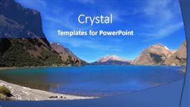  Presentation with lens - Audience pleasing PPT theme consisting of oval blue lake surrounded by mountains photo taken fisheye lens backdrop and a cobalt blue colored foreground