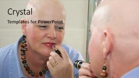  Presentation with ovarian - Slide set having ovarian cancer - woman bald from a health background and a soft green colored foreground