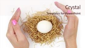  Presentation with ovary - Colorful slide set enhanced with ovary - female hands protecting egg inside backdrop and a sky blue colored foreground