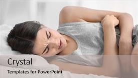 Presentation with abdominal - PPT theme with ovary - young woman suffering from abdominal background and a light gray colored foreground