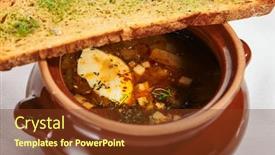  Presentation with meat food - Audience pleasing PPT theme consisting of oven-baked-meat-soup backdrop and a tawny brown colored foreground