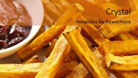  Presentation with sweet potato - Amazing PPT theme having oven-baked sweet potato fries backdrop and a gold colored foreground