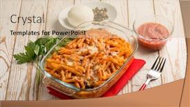  Presentation with pasta sauce - Audience pleasing PPT theme consisting of oven-pasta-with-tomato-sauce backdrop and a lemonade colored foreground