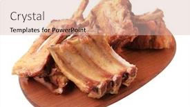  Presentation with ribs - Presentation theme having oven-roasted pork ribs on a cutting board background and a lemonade colored foreground