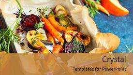  Presentation with root - Beautiful theme featuring oven roasted vegetables with garlic backdrop and a gold colored foreground
