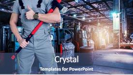  Presentation with industrial zone - PPT layouts featuring overalls on industrial zone background background and a ocean colored foreground