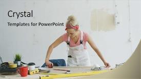 Presentation with pink white - PPT theme with overalls with tape measure bend background and a light gray colored foreground