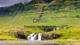  Presentation with waterfalls - Presentation consisting of overcast cold summer day in iceland at the foot of the mountain kirkjoufell powerful waterfalls kirkjoufellfoss concept of extreme and exotic tourism background and a gold colored foreground