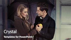  Presentation with under umbrella - Beautiful PPT theme featuring overcoats - loving couple under umbrella backdrop and a wine colored foreground
