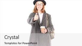  Presentation with gray black illustrated - Colorful presentation design enhanced with overcoats - portrait of teenage hispter girl backdrop and a  colored foreground