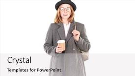  Presentation with gray black illustrated - Cool new slide set with overcoats - portrait of teenage hispter girl backdrop and a  colored foreground