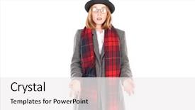  Presentation with gray black illustrated - Amazing slide set having overcoats - portrait of teenage hispter girl backdrop and a  colored foreground