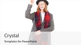  Presentation with girl teens - Beautiful PPT theme featuring overcoats - portrait of teenage hispter girl backdrop and a  colored foreground