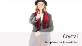  Presentation with gray black illustrated - Slide set having overcoats - portrait of teenage hispter girl background and a  colored foreground
