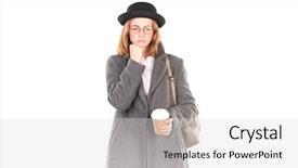  Presentation with gray black illustrated - Cool new slide set with overcoats - portrait of teenage hispter girl backdrop and a  colored foreground