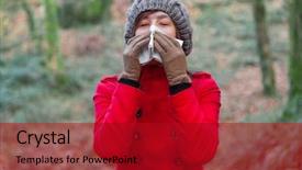  Presentation with sneezing - Audience pleasing slide set consisting of overcoats - young woman suffering from cold backdrop and a  colored foreground