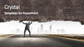  Presentation with overcome - Beautiful PPT layouts featuring overcome - young powerful businessman lifting brick backdrop and a dark gray colored foreground