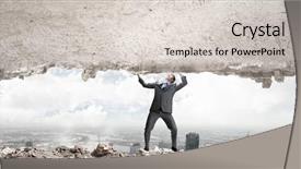  Presentation with overcome - Colorful slides enhanced with overcome difficulties - young powerful businessman lifting brick backdrop and a lemonade colored foreground