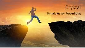  Presentation with difficulty - Cool new slide deck with overcoming-barrier-or-difficulty-mixed backdrop and a gold colored foreground