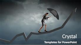  Presentation with overcoming crisis - Slide deck consisting of umbrella strong wind - overcoming challenges and crisis mixed background and a  colored foreground