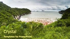  Presentation with cat - Presentation theme featuring overcrowded beach in cat island background and a tawny brown colored foreground