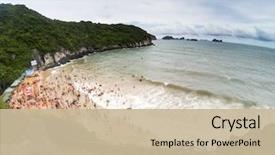  Presentation with vietnam culture popular tourist destination - Slide deck having overcrowded beach in cat island background and a soft green colored foreground
