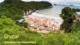  Presentation with cat - Presentation theme with overcrowded beach in cat island background and a tawny brown colored foreground