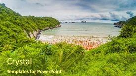  Presentation with island - PPT theme featuring overcrowded beach in cat ba background and a tawny brown colored foreground