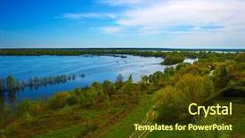  Presentation with sky blue - Slides having overflowing water - beautiful spring landscape from high background and a tawny brown colored foreground