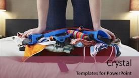  Presentation with kneeling - Slide deck with exretion - low section of woman kneeling background and a violet colored foreground