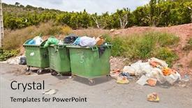  Presentation with orchard - Audience pleasing presentation theme consisting of contaminacion - overflowing bins next to orange backdrop and a light gray colored foreground