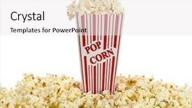 Presentation with popcorn - Cool new PPT theme with overflowing - red and white popcorn box backdrop and a white colored foreground