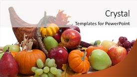  Presentation with leaves - Slides featuring overflowing cornucopia including pumpkins grapes background and a white colored foreground