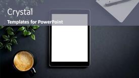  Presentation with digital pen - Presentation theme enhanced with overhead-flat-lay-business-shot background and a  colored foreground