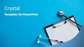  Presentation with medical clipboard - PPT theme consisting of overhead-flat-lay-medical-shot background and a light gray colored foreground