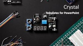  Presentation with computer components - Presentation design featuring overhead-flat-lay-shot background and a dark gray colored foreground