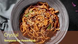  Presentation with stir fried bok choy - PPT theme featuring overhead-horizontal-view-of-stir background and a tawny brown colored foreground