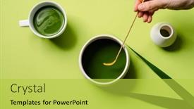  Presentation with matcha - Amazing slide deck having overhead-of-a-woman-s backdrop and a yellow colored foreground