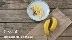  Presentation with wooden stick - Beautiful slide set featuring overhead-of-banana-and-slices backdrop and a violet colored foreground