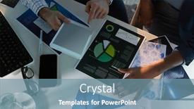  Presentation with digital - Presentation design having overhead-of-executives-discussing-over background and a seafoam green colored foreground