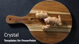  Presentation with ginger - Presentation theme enhanced with overhead of ginger on chopping board background and a wine colored foreground