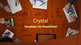  Presentation with wood panel - Cool new PPT layouts with overhead of hands writing with wood panel and concept doodles backdrop and a tawny brown colored foreground