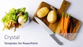  Presentation with composting - Slide deck featuring overhead-of-knife-and-vegetables background and a sky blue colored foreground