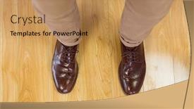  Presentation with dress shoes - Audience pleasing slide set consisting of overhead-of-mans-dress-shoes backdrop and a coral colored foreground