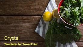  Presentation with mustard greens - Colorful slide deck enhanced with brassica juncea - overhead of mustard greens backdrop and a wine colored foreground