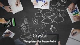  Presentation with doodles - Slide deck having overhead of people writing on grey surface with white cloud doodles background and a dark gray colored foreground