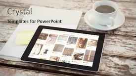  Presentation with page - Slide set having overhead of tablet on desk against composite image of website page background and a soft green colored foreground