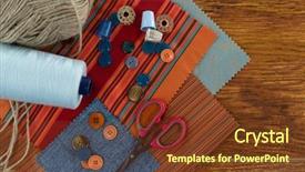  Presentation with pvc in textile - Amazing slides having overhead of textile thread rolls backdrop and a tawny brown colored foreground