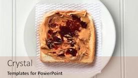  Presentation with peanut butter - Audience pleasing PPT theme consisting of overhead shot of a slice of toast with peanut butter and jelly on a paper napkin and white plate backdrop and a coral colored foreground